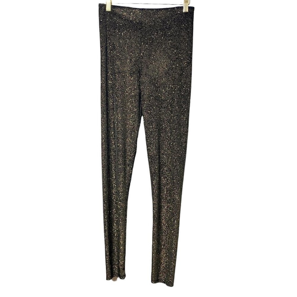 ZARA Sparkle Leggings S/M Black Gold Metallic Evening Party Wear
